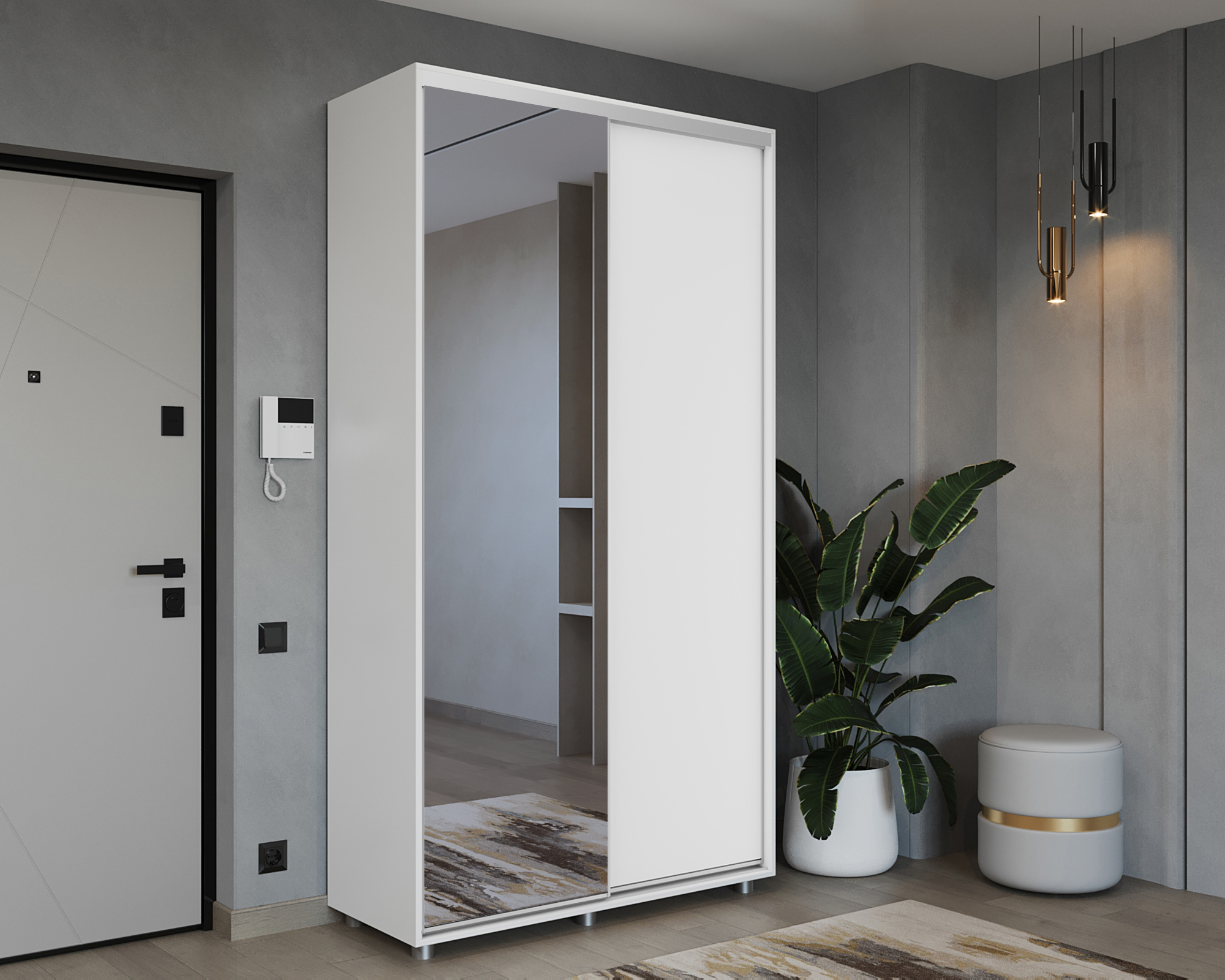 Шкаф-купе PRIME, 120х45х230 Белый с зеркалом