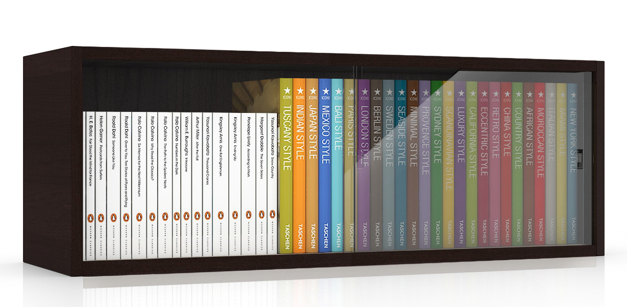 Полка книжная С-МД-КН01, цвет венге, ШхГхВ 83х25х30 см., стеклянные дверцы (целиком ВЕНГЕ !!!)