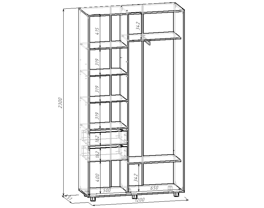 Шкаф-купе PRIME, 120х45х230 Дуб вотан с зеркалом